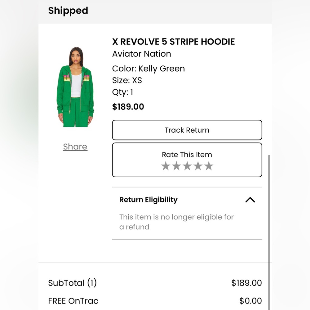 Aviator Nation Green Hoodie with Stripes - Picture 3 of 3